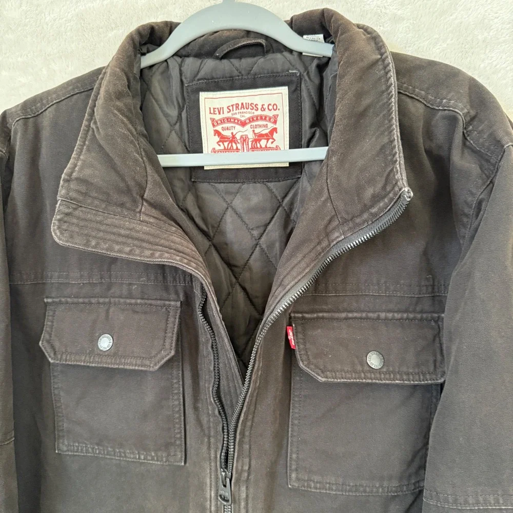 Levi's Mens XL Brown Quilted Workwear Jacket Trucker Utility Canvas Coat